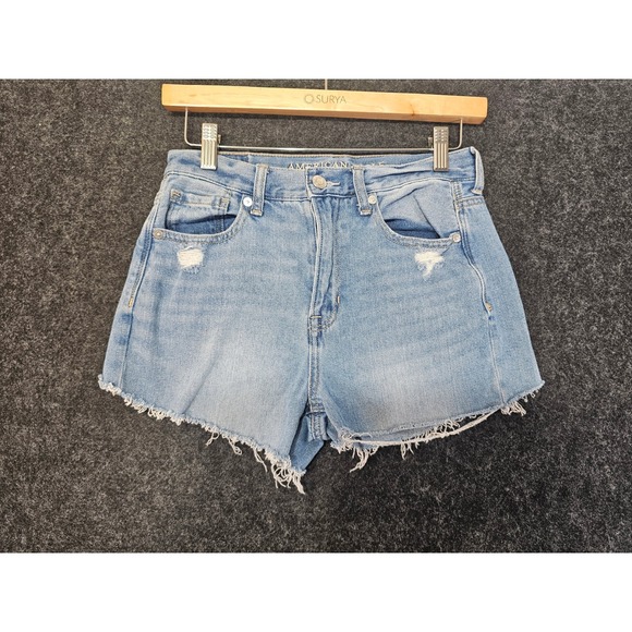 American Eagle Outfitters Pants - American Eagle Mom Jean Shorts Womens 2 Blue High Rise Distressed Frayed Hem‎